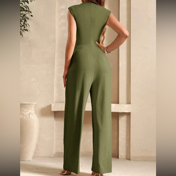 Luxe green stand collar comfy jumpsuit - Picture 4 of 16